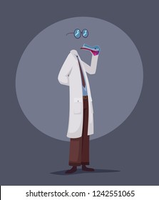 Crazy scientist drink potion. Funny character. Cartoon vector illustration. Mad professor. Science experiment. Invisible man. Person with glasses.