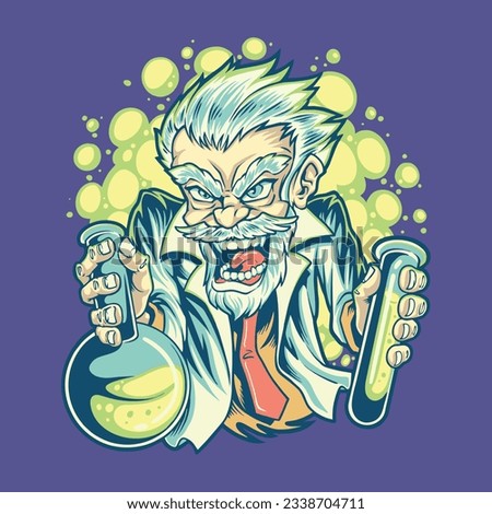 crazy scientist experiment in lab illustration for tshirt design, logo, or stickers