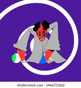 Crazy scientist with  test tubes. Vector cartoonish illustration