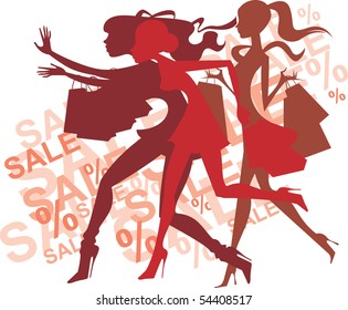 Crazy shopping girls silhouettes