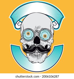 Crazy skull with eyes glasses and ribbon with background