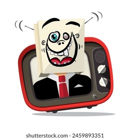 Cara sonriente loca en la TV retro - Vector