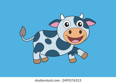 "Crazy Smiling and Running Cartoon Cow Vector Artwork" is a vibrant and playful vector graphic featuring a joyful cow in motion, perfect for adding a whimsical touch to any design project