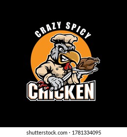 Crazy Spicy Chicken Mascot Logo