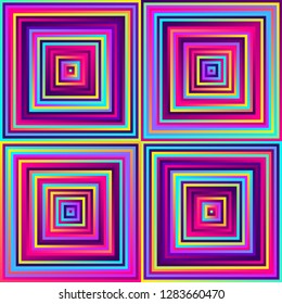 Crazy squares - bright geometric pattern with bold neon colors. Multicolor lines. Seamless vector pattern. Abstract geometric background.