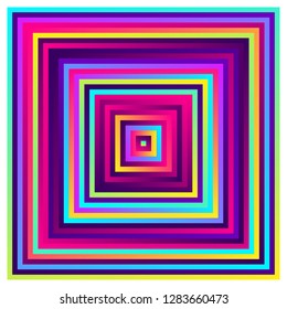 Crazy squares - bright geometric pattern with bold neon colors. Multicolor lines. Abstract geometric background.