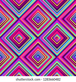 Crazy squares - bright geometric pattern with bold neon colors. Multicolor lines. Seamless vector pattern. Abstract geometric background.
