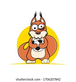 Crazy Squirrel Holding The Ball Mascot Design