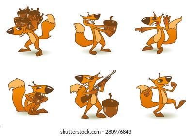 Crazy Squirrel Set, Vector