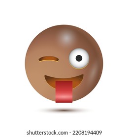 Crazy, Stuck out tongue winking eye. funny yellow emoticon. smiling emoticon character design. Isolated 3D. Vector Emoticon. for ui interface