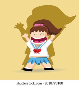 Crazy Student girl was glad and happiness emotion, Cartoon illustration flat design.