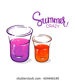 Crazy summer, Drinking Glass, Alcohol, Shots, vector illustration isolated on white background