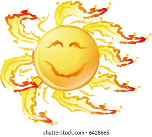 Crazy Sun Brush stroke Illustration - Smiling sun with wild flames, vector illustration