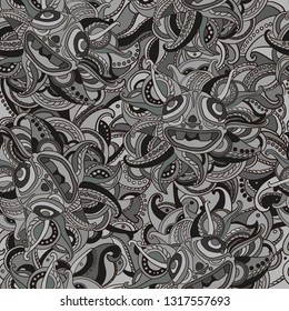 Crazy sun Decorative emblem. Tentacles like an octopus. Big bulging eyes. Cheerful sun with a smile.Seamless pattern

