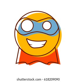 Crazy super hero with evil facial expression emoticon. Vector smiley