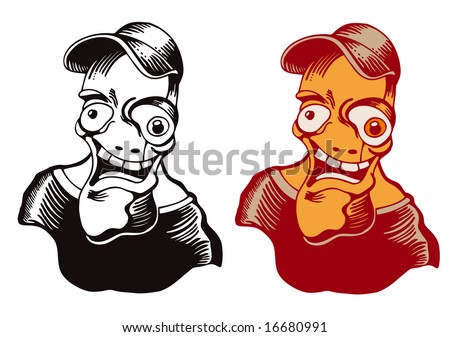crazy teenager, ink style vector illustration.