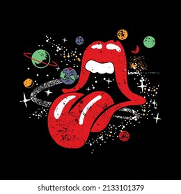 crazy tongue out traveling through outer spacevector for t-shirts, posters, giveaways or for any application