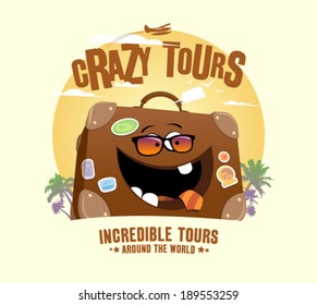 Crazy tours design with funny suitcase