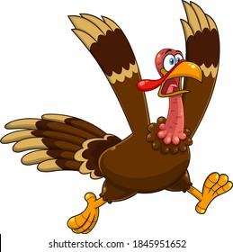 Crazy Turkey Cartoon Character Running. Vector Illustration Isolated On White Background