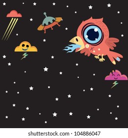 Crazy vector bird on night background
