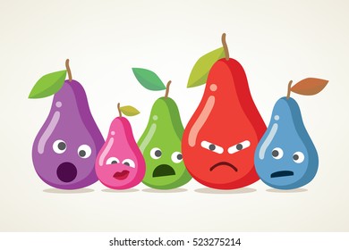 Crazy vector pears. A set of funny emotional pears, vector illustration