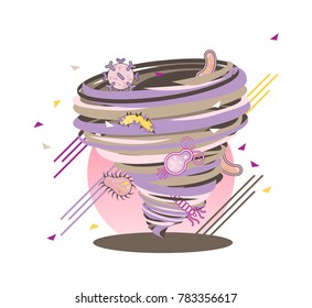 Crazy Virus Bacteria swirl, flu season epidemic storm, vector illustration
