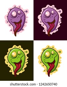 Crazy virus character. Funny microbe vector mascot