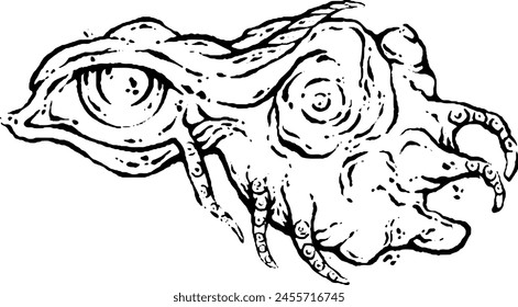 Crazy Weird Fish Monster, Black and white pattern, creative doodles, Weirdcore art. Vector illustration