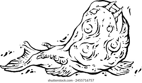 Crazy Weird Fish Monster, Black and white pattern, creative doodles, Weirdcore art. Vector illustration