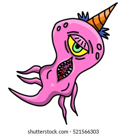 Crazy whacky funny space alien or monster. Hand drawn vector EPS-10.