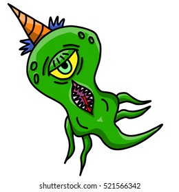 Crazy whacky funny space alien or monster. Hand drawn vector EPS-10.
