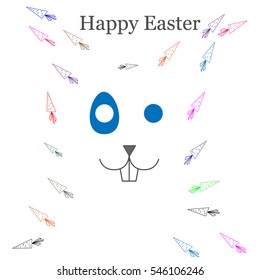 Crazy white Easter bunny, with carrots body and egg - eye