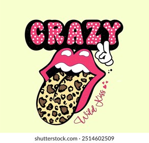 Crazy Wild Kiss Slogan und Lippen handgezeichnete Design-Illustration zu Hemd Vektor. 