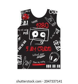 I am Crazy with Without Music Pattern t shirt, typography and vector illustration
