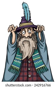 crazy wizard character, vector illustration