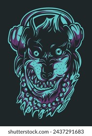 Crazy Wolf Monster Cartoon: Design Logo, Mascot, Sticker, T-Shirt, Tattoo