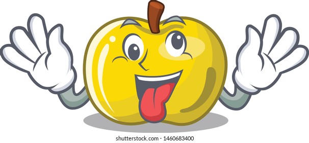 Crazy yellow apple in a cartoon basket