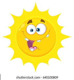 Crazy Yellow Sun Cartoon Emoji Face Character With Expression. Vector Illustration Isolated On White Background