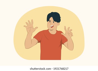 Crazy young man shouting, growling like animal concept