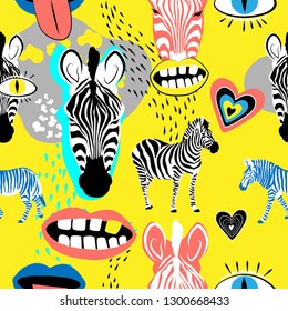 Crazy zebra pattern on yellow background