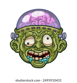 Crazy Zombie head illustration, hand draw 