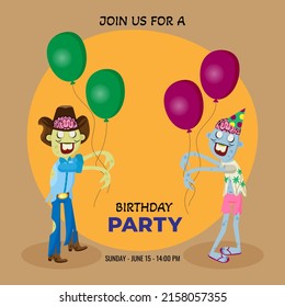 Crazy Zombie party. Birthday invitation.