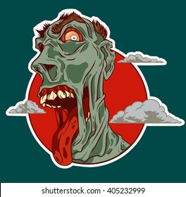 "Crazy zombie" sticker concept.Vector template for funny design.