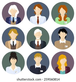 Crcle business team icons set in flat style