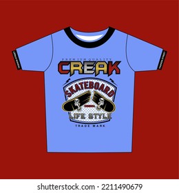 CREAK SKATEBOARD T-SHIRT READ COLOR NEW STYLE PRINT BOYS TEE DESIGN