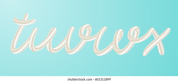 Cream abc letters set. White buttercream alphabet isolated on turquoise background. Vector illustration. Good for poster banner advertising packaging design. 
Sweet food cursive font.