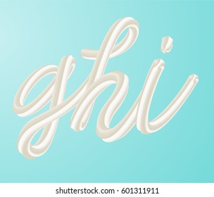 Cream abc letters set. White buttercream alphabet isolated on turquoise background. Vector illustration. Good for poster banner advertising packaging design. 
Sweet food cursive font.