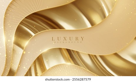 Cream abstract background with gold fabric decorated with glowing effect.