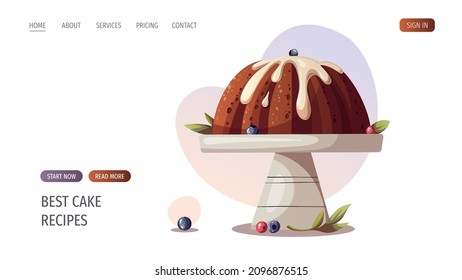 Сake with cream. Baking, bakery shop, cooking, sweet products, dessert, pastry concept. Vector illustration for poster, banner, website, advertising.