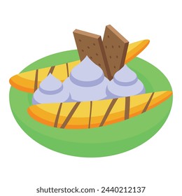 Cream banana split icon isometric vector. Cherry sundae. Snack fruit